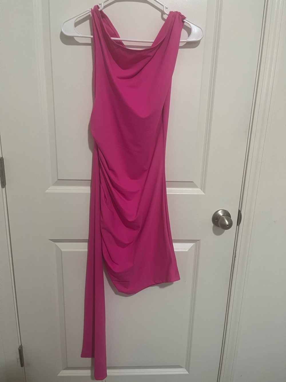 SHEIN One-Shoulder Draped Dress in Fuchsia